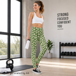 Leggings Boho Daisy Estampado Floral Verde
