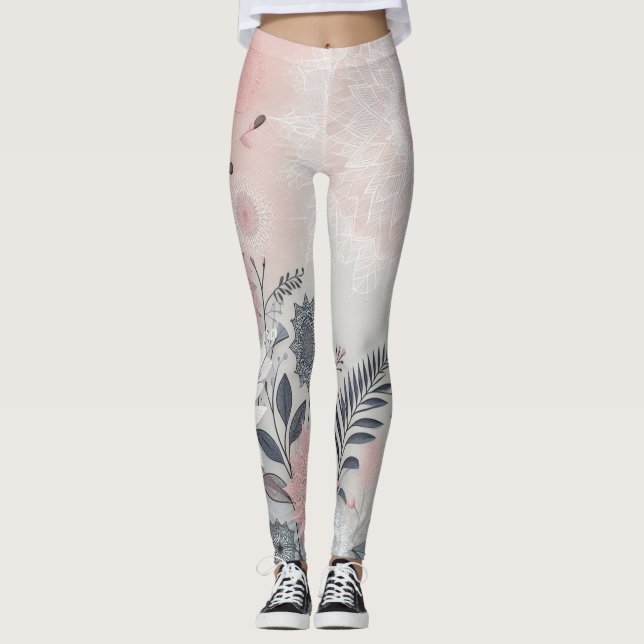 Leggings Boho Elegantes Rosa, Blanco y Negro (Anverso)