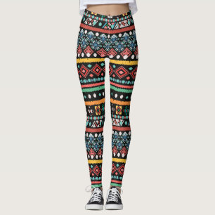 Leggings Boho étnico: Impresión de píxeles geométricos