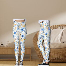Leggings Boho Flor azul amarillo flor yoga