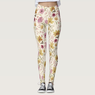 Leggings boho Flor de Jaramago acuarela rosa