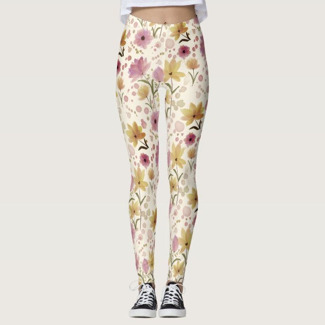 Leggings boho Flor de Jaramago acuarela rosa  (Anverso)