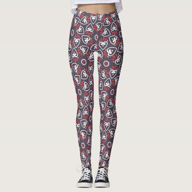 Leggings Boho Folk Hearts Pattern Tile (Anverso)