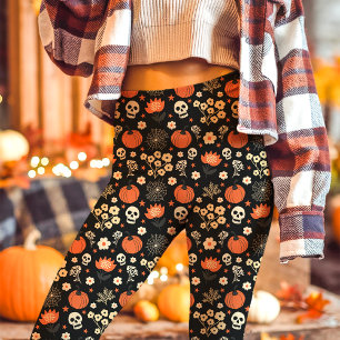 Leggings Boho Halloween Floral Cráneo Cottagecore