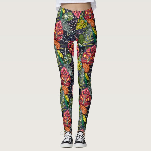 Leggings boho hojas medianoche (Anverso)