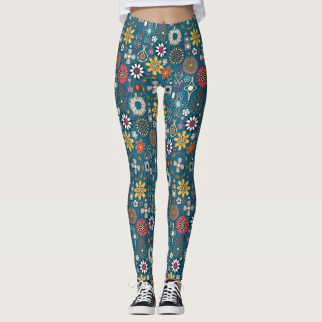 Leggings boho jewel tesasures peacock azul (Anverso)