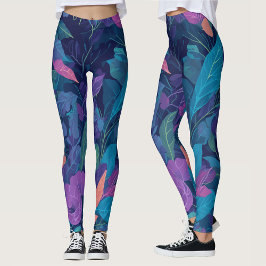 Leggings Boho Moderno de Verano Hojas Jardín Botánico Flora