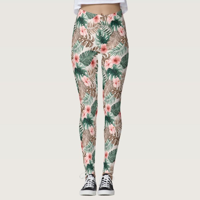 Leggings Boho moderno y elegante acuarela tropical floral (Anverso)