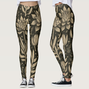 Leggings Boho monocromo elegante que suculta el patrón flor