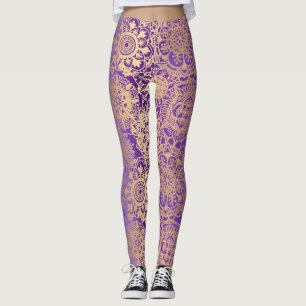 Leggings Boho morado y dorado Mandala Pattern Yoga