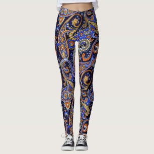 Leggings Boho Paisley Imprimir Violeta Y Negro