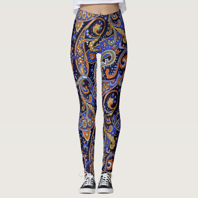 Leggings Boho Paisley Imprimir Violeta Y Negro (Anverso)