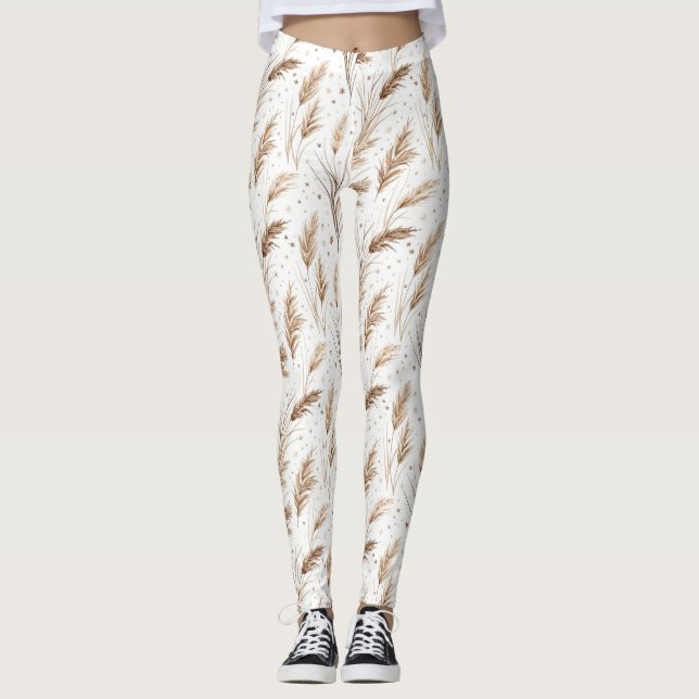 Leggings Boho Pampas Grass Beige Marrón Patrón Estelar (1) (Anverso)
