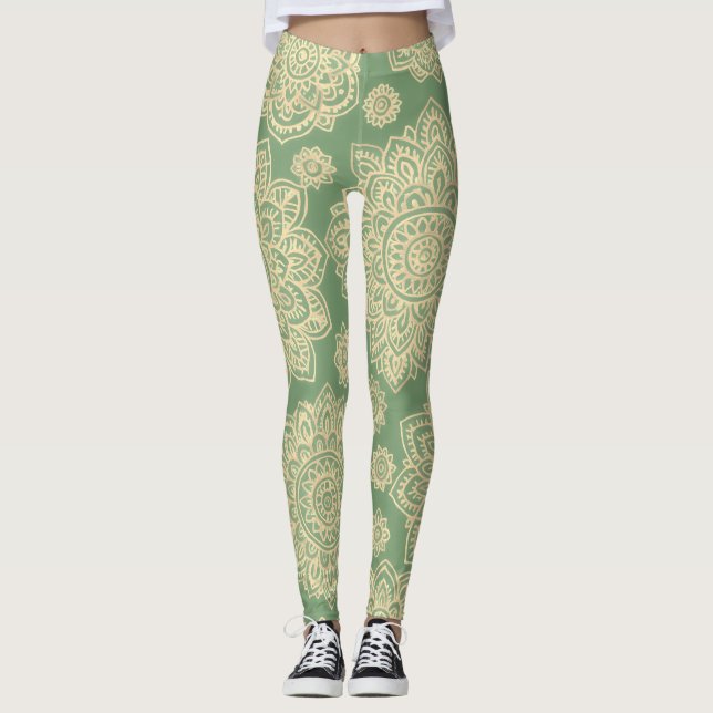 Leggings Boho Pastel Mandala Verde Salvia (Anverso)