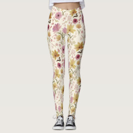 Leggings boho Pink Wildflower Watercolor 