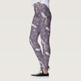 Leggings boho plumas flores patrón sobre púrpura CUALQUIER 