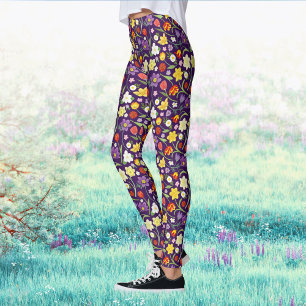 Leggings Boho Primavera Floral Acuarela Morado