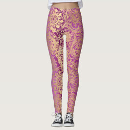Leggings Boho rosa y oro Mandala Patrón de yoga