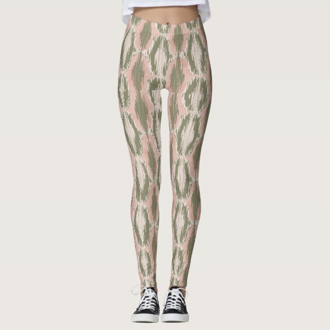 Leggings Boho Rubor Rosa Olivo Patrón Ikat (Anverso)