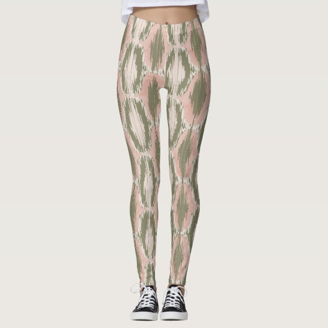 Leggings Boho Rubor Rosa Olivo Patrón Ikat (Anverso)