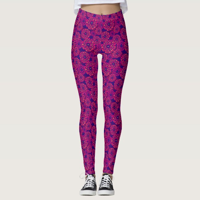 Leggings Boho Whimsical Floral Pattern Navy Fuchsia (Anverso)