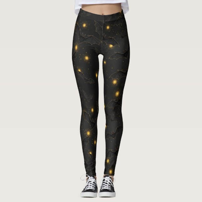Leggings Bokeh Halloween Perfecto | Murciélagos Voladores c (Anverso)