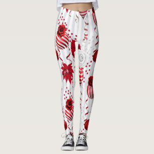 Leggings Bolas de Navidades de moda y Poinsettia