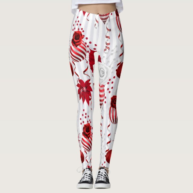 Leggings Bolas de Navidades de moda y Poinsettia (Anverso)
