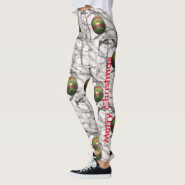 Leggings Bolas de ornamento de plata verde rojo para navida