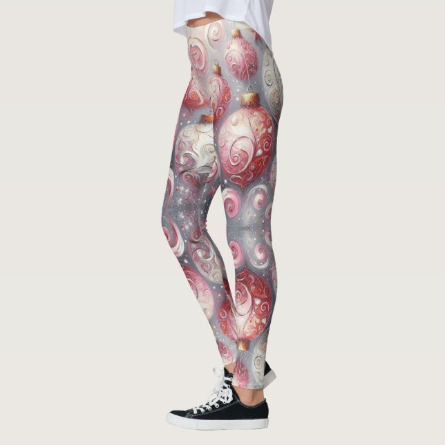 Leggings Bolas de Ornamentos de Navidad Blanco rosa con Swi (Izquierda)