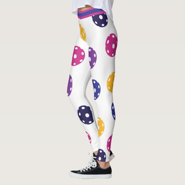 Leggings 💛 Bolas de pepinillo amarillas y 💜 púrpura en bl (Izquierda)