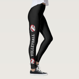 Leggings bolas de voleibol gris rojo con pierna de texto