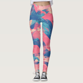 Leggings 🎨 Bold Pink & Blue Abstract Pattern - Dynamic & F