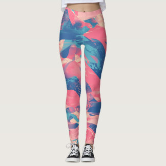 Leggings 🎨 Bold Pink & Blue Abstract Pattern - Dynamic & F