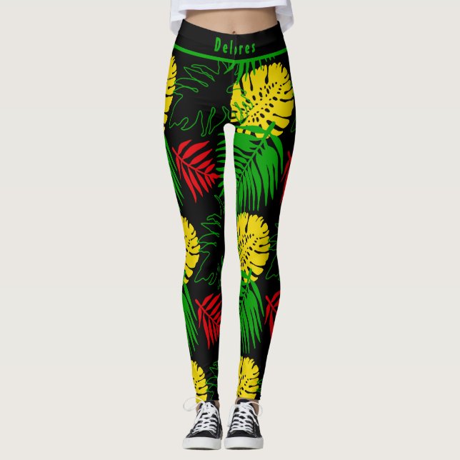 Leggings Bold Tropical Botanical Palm Leaves Pattern  (Anverso)