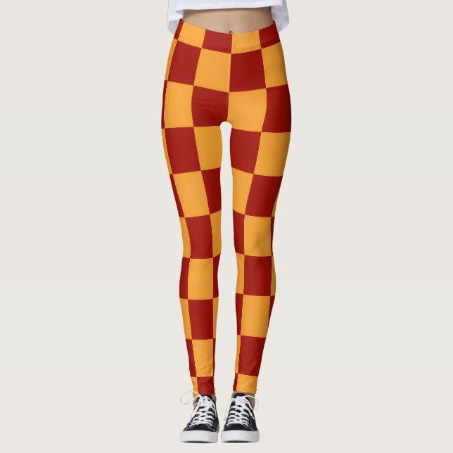 Leggings Bold Vibrant Sporty Scarlet & Gold Check Pattern  (Anverso)