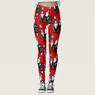 Leggings Bolos Retro Negros y Blancos sobre Rojo