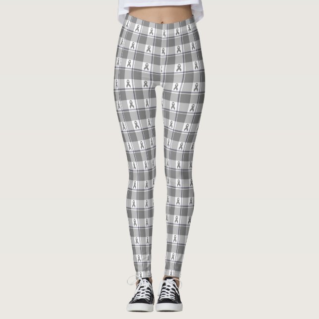 Leggings Bone Cancer Awareness Plaid Gray Ribbon (Anverso)