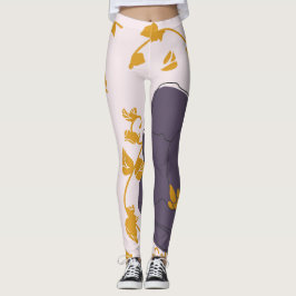 Leggings Bonito acuarela Flor morada Fondo rosa
