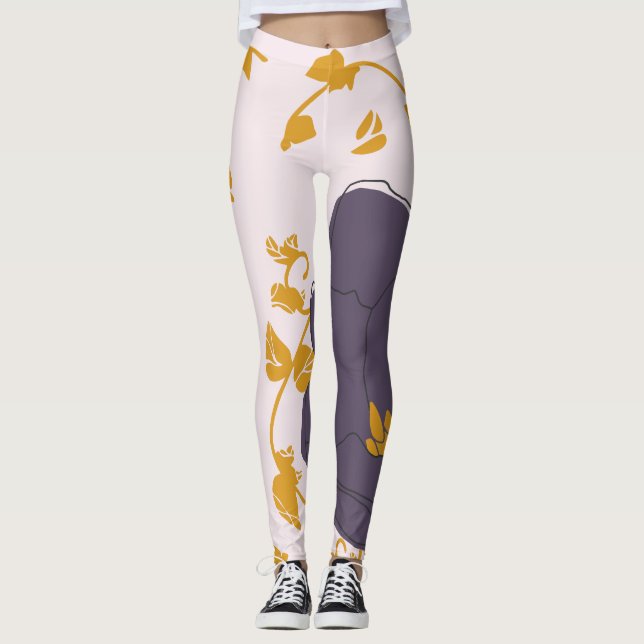 Leggings Bonito acuarela Flor morada Fondo rosa (Anverso)