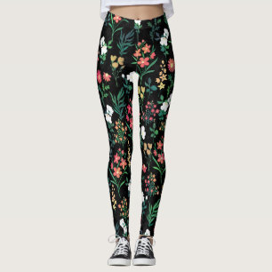 Leggings Bonito acuarela Floral Negro Botánico