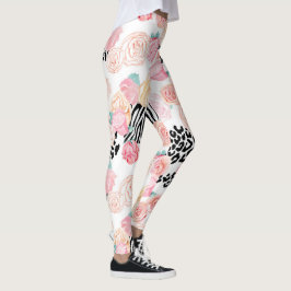 Leggings Bonito Amarillo Pink Floral Animal Print Valentine