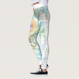 Leggings Bonito como pluma de pavo real blanco pastel