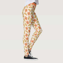 Leggings Bonito Coral Salmon Floral Flor Yoga