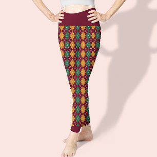 Leggings Bonito elegante del Patrón Verde Rojo Argyle