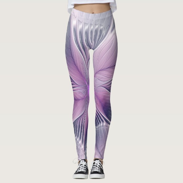 Leggings Bonito Flor Rosa Moderna Resumen Arte Fractal (Anverso)