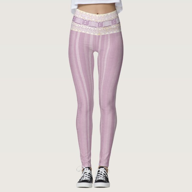 Leggings Bonito Girlie Lilac Diseño Lace Borde Yoga (Anverso)