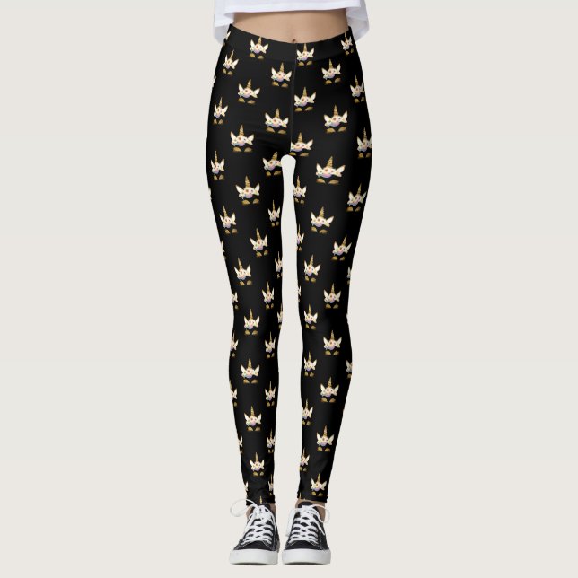 Leggings Bonito Girly, Negro, Unicornio (Anverso)