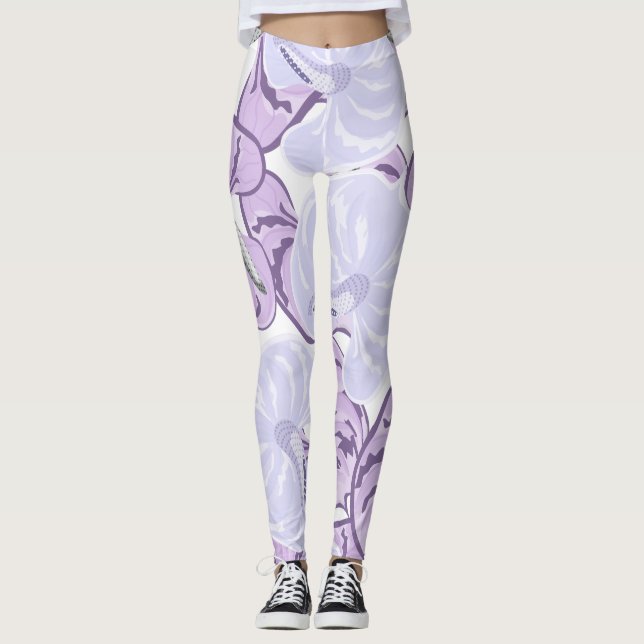 Leggings Bonito jardín florido blanco y violeta moderno (Anverso)