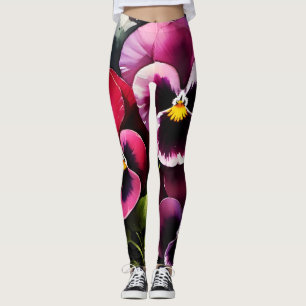 Leggings Bonito maroon daek pansies rojos pintura acuarela